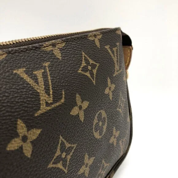 LOUIS VUITTON Authentic Brown Monogram Leather Pochette Mini Bag - Picture 2 of 10